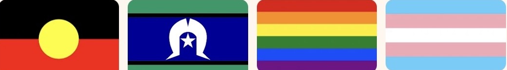 Australian Aboriginal, Torres Strait Islander, Pride and Transgender flags